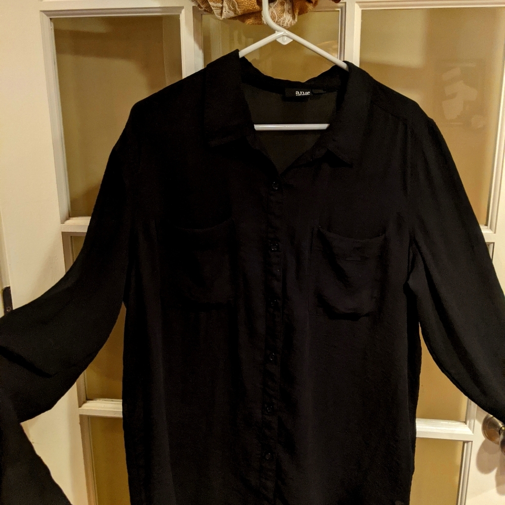 A.n.a XL Black Sheer Button Down Long Sleeve Shirt
